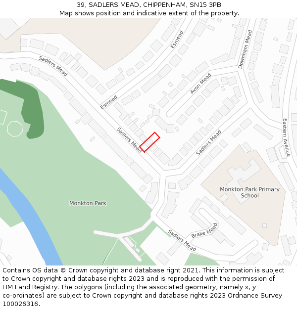 39, SADLERS MEAD, CHIPPENHAM, SN15 3PB: Location map and indicative extent of plot