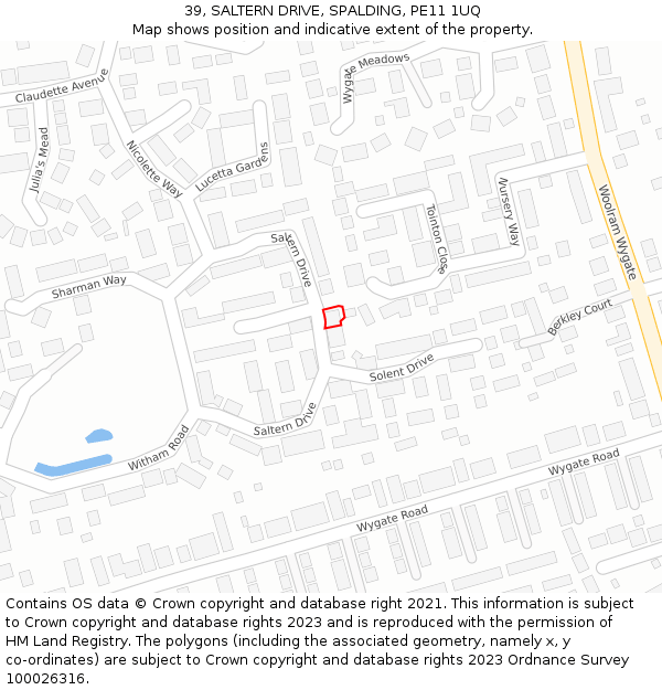 39, SALTERN DRIVE, SPALDING, PE11 1UQ: Location map and indicative extent of plot