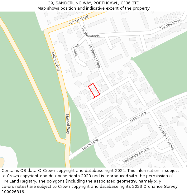 39, SANDERLING WAY, PORTHCAWL, CF36 3TD: Location map and indicative extent of plot