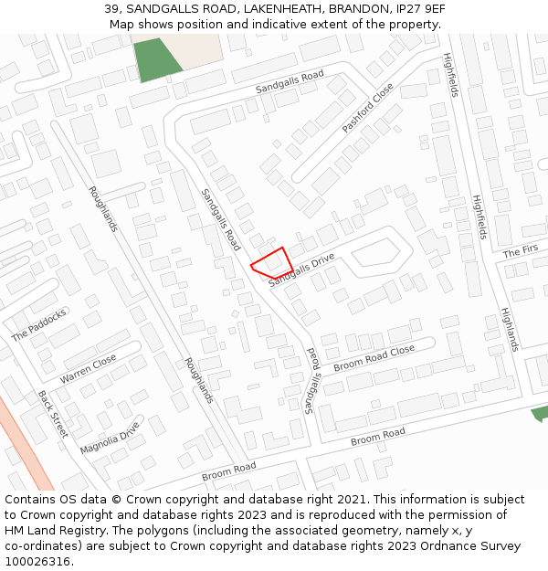 39, SANDGALLS ROAD, LAKENHEATH, BRANDON, IP27 9EF: Location map and indicative extent of plot