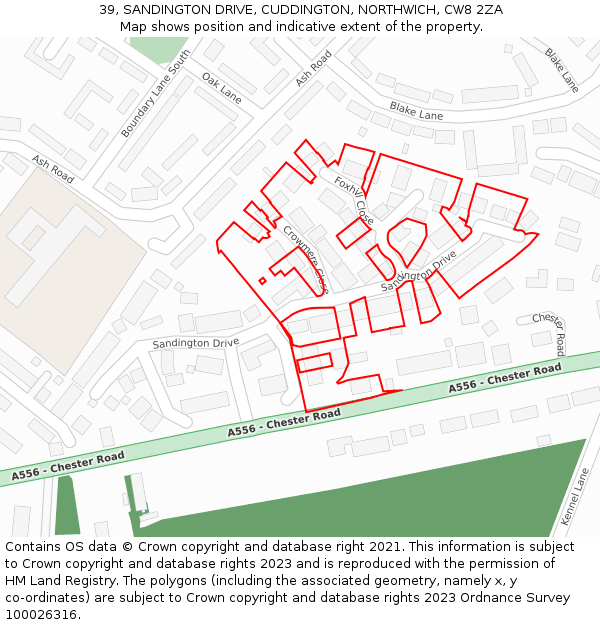 39, SANDINGTON DRIVE, CUDDINGTON, NORTHWICH, CW8 2ZA: Location map and indicative extent of plot