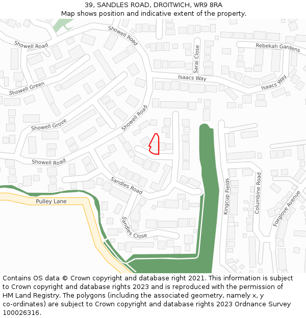 39, SANDLES ROAD, DROITWICH, WR9 8RA: Location map and indicative extent of plot