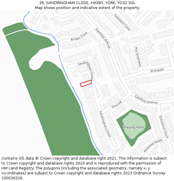 39, SANDRINGHAM CLOSE, HAXBY, YORK, YO32 3GL: Location map and indicative extent of plot