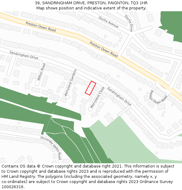 39, SANDRINGHAM DRIVE, PRESTON, PAIGNTON, TQ3 1HR: Location map and indicative extent of plot