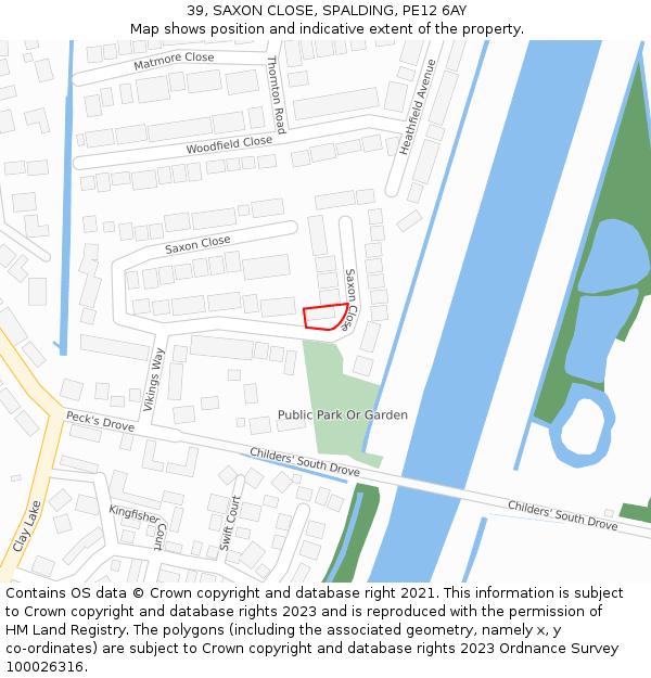 39, SAXON CLOSE, SPALDING, PE12 6AY: Location map and indicative extent of plot