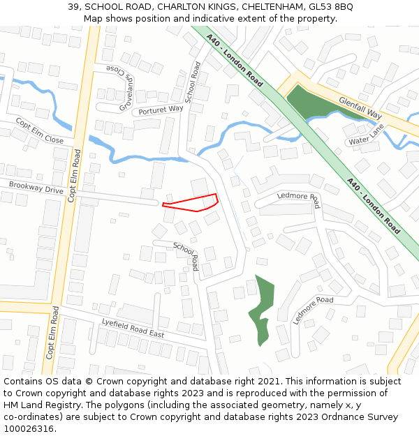 39, SCHOOL ROAD, CHARLTON KINGS, CHELTENHAM, GL53 8BQ: Location map and indicative extent of plot