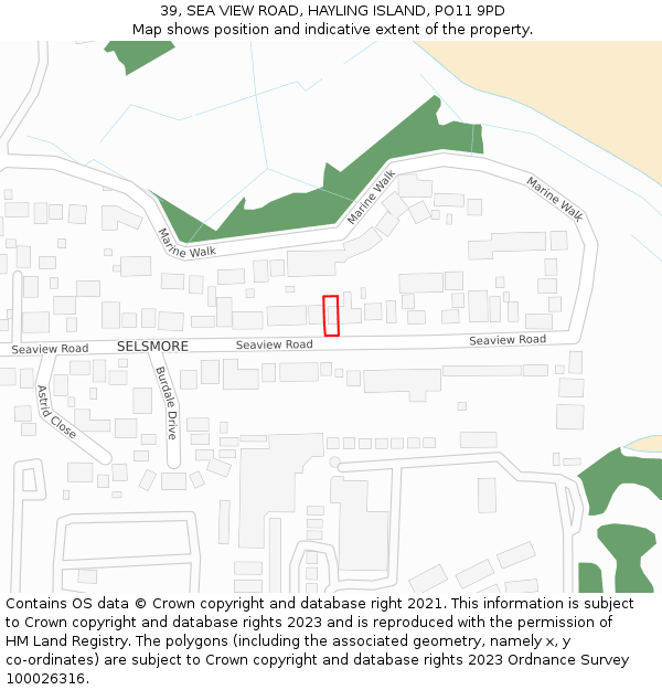 39, SEA VIEW ROAD, HAYLING ISLAND, PO11 9PD: Location map and indicative extent of plot