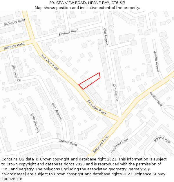 39, SEA VIEW ROAD, HERNE BAY, CT6 6JB: Location map and indicative extent of plot