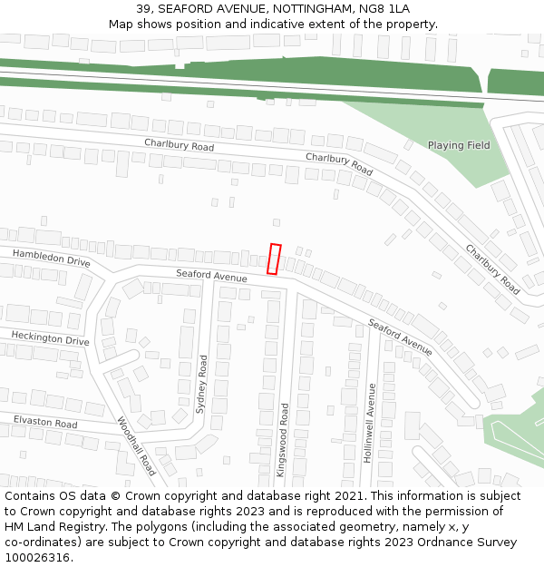 39, SEAFORD AVENUE, NOTTINGHAM, NG8 1LA: Location map and indicative extent of plot