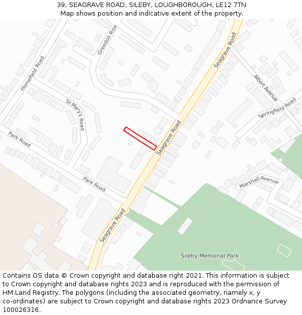 39, SEAGRAVE ROAD, SILEBY, LOUGHBOROUGH, LE12 7TN: Location map and indicative extent of plot