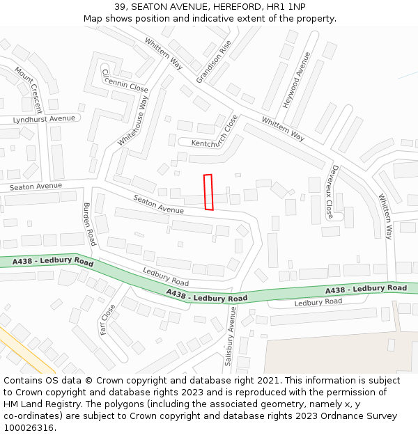 39, SEATON AVENUE, HEREFORD, HR1 1NP: Location map and indicative extent of plot