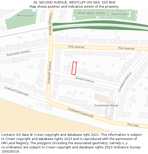 39, SECOND AVENUE, WESTCLIFF-ON-SEA, SS0 8HX: Location map and indicative extent of plot