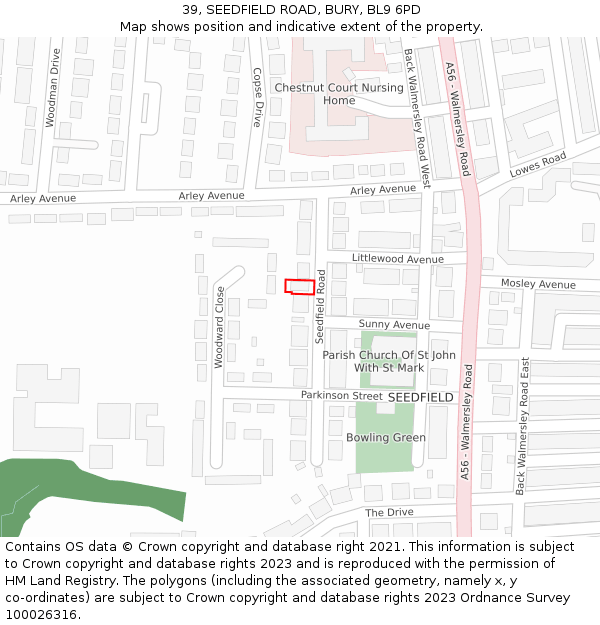 39, SEEDFIELD ROAD, BURY, BL9 6PD: Location map and indicative extent of plot