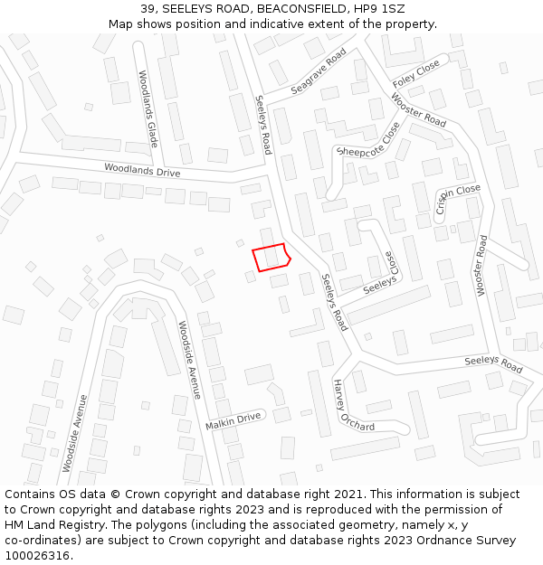 39, SEELEYS ROAD, BEACONSFIELD, HP9 1SZ: Location map and indicative extent of plot