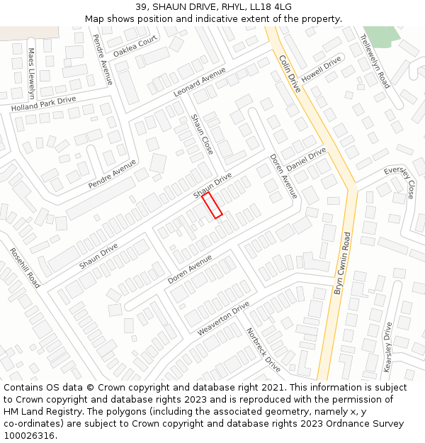 39, SHAUN DRIVE, RHYL, LL18 4LG: Location map and indicative extent of plot