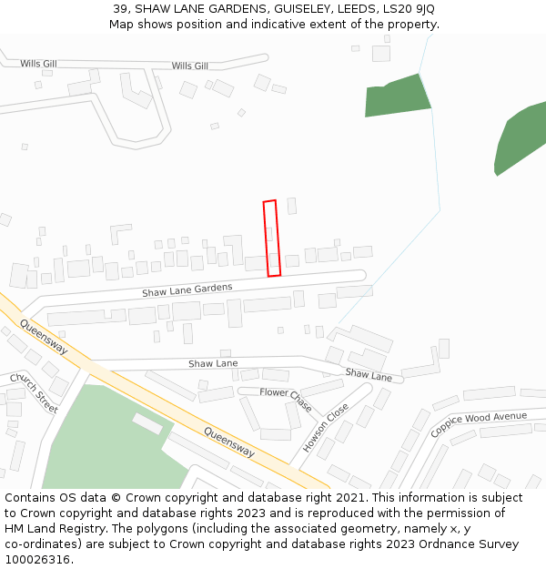 39, SHAW LANE GARDENS, GUISELEY, LEEDS, LS20 9JQ: Location map and indicative extent of plot