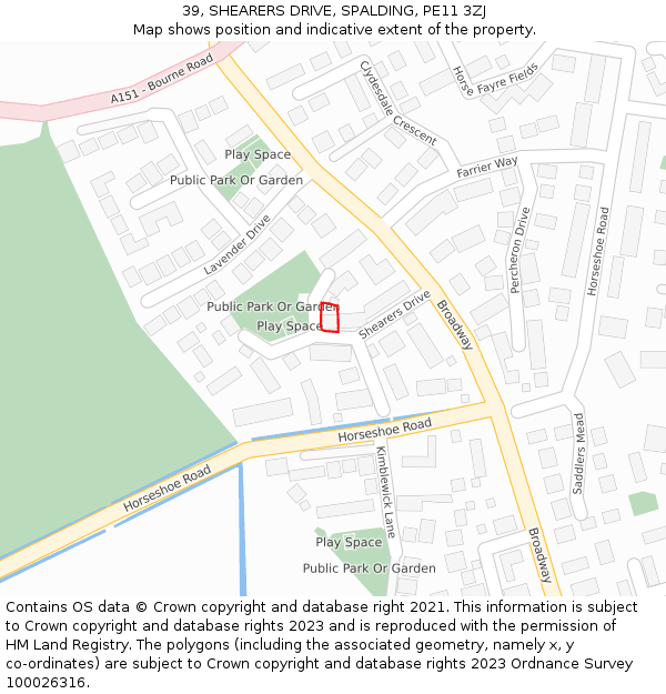 39, SHEARERS DRIVE, SPALDING, PE11 3ZJ: Location map and indicative extent of plot