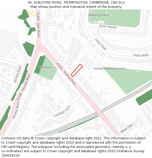 39, SHELFORD ROAD, TRUMPINGTON, CAMBRIDGE, CB2 9LZ: Location map and indicative extent of plot