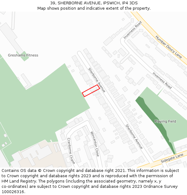 39, SHERBORNE AVENUE, IPSWICH, IP4 3DS: Location map and indicative extent of plot
