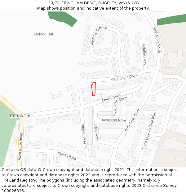 39, SHERINGHAM DRIVE, RUGELEY, WS15 2YG: Location map and indicative extent of plot