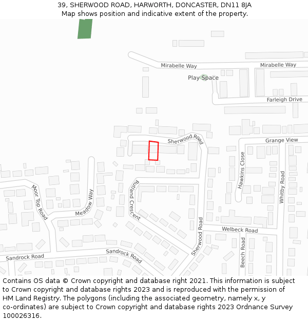 39, SHERWOOD ROAD, HARWORTH, DONCASTER, DN11 8JA: Location map and indicative extent of plot