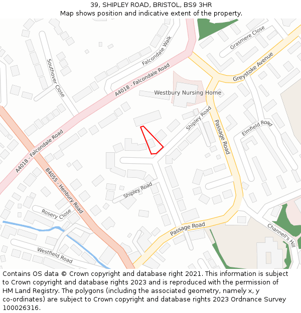 39, SHIPLEY ROAD, BRISTOL, BS9 3HR: Location map and indicative extent of plot