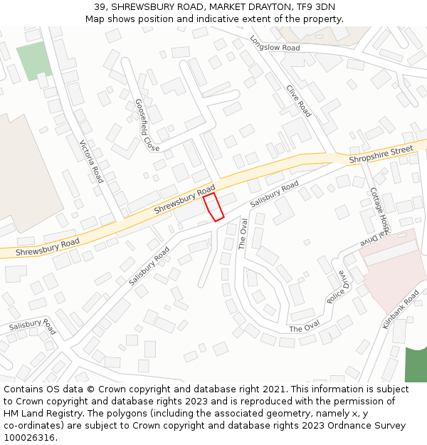 39, SHREWSBURY ROAD, MARKET DRAYTON, TF9 3DN: Location map and indicative extent of plot