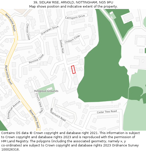 39, SIDLAW RISE, ARNOLD, NOTTINGHAM, NG5 9PU: Location map and indicative extent of plot