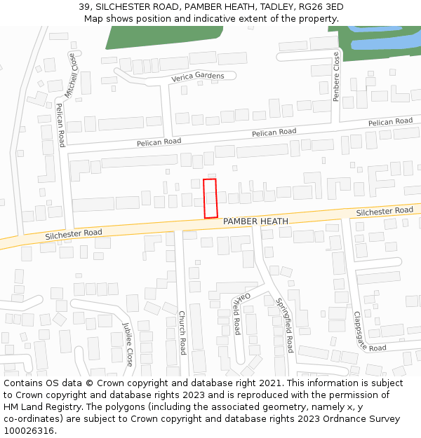 39, SILCHESTER ROAD, PAMBER HEATH, TADLEY, RG26 3ED: Location map and indicative extent of plot