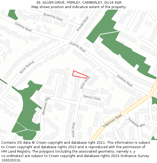 39, SILVER DRIVE, FRIMLEY, CAMBERLEY, GU16 9QR: Location map and indicative extent of plot