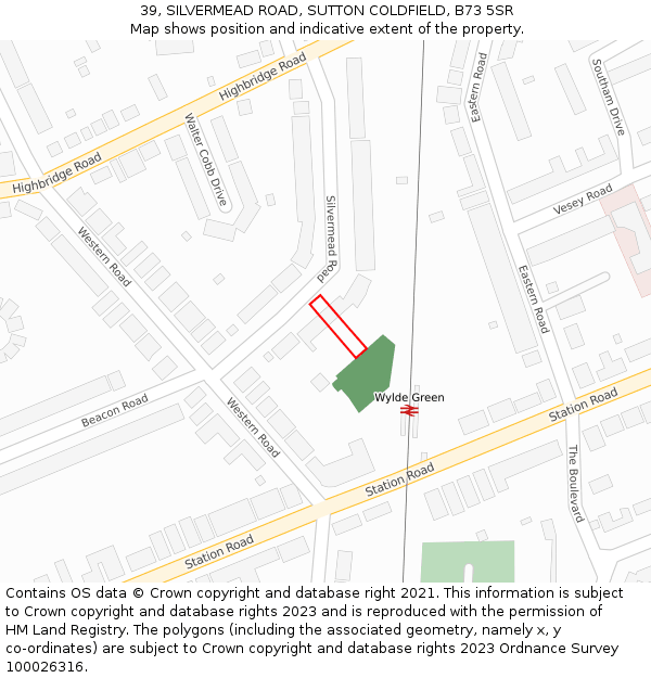 39, SILVERMEAD ROAD, SUTTON COLDFIELD, B73 5SR: Location map and indicative extent of plot