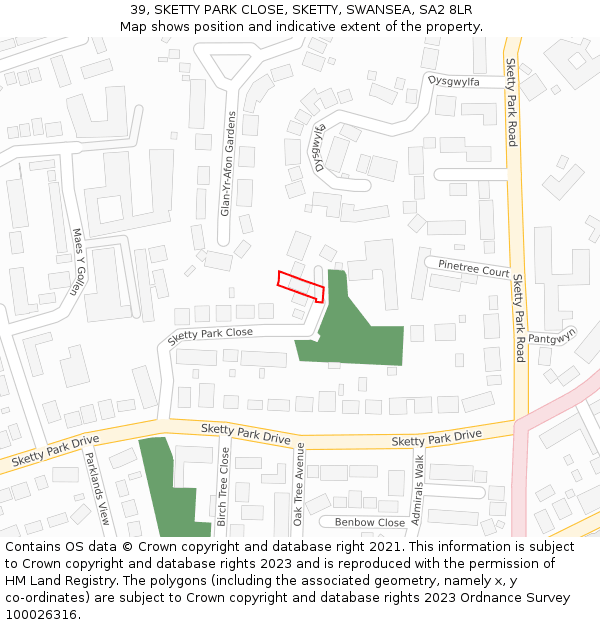 39, SKETTY PARK CLOSE, SKETTY, SWANSEA, SA2 8LR: Location map and indicative extent of plot