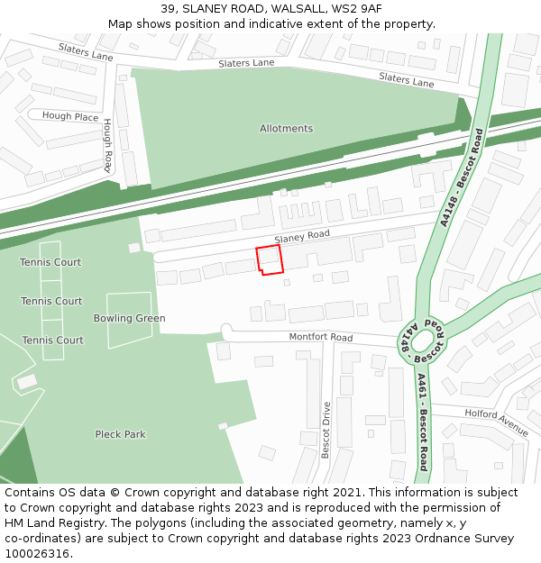39, SLANEY ROAD, WALSALL, WS2 9AF: Location map and indicative extent of plot