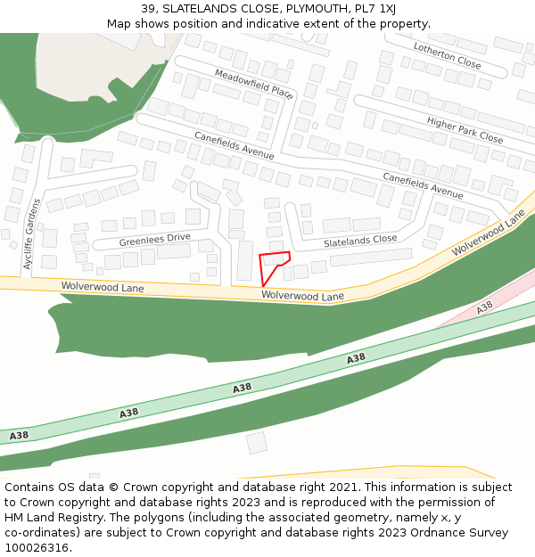 39, SLATELANDS CLOSE, PLYMOUTH, PL7 1XJ: Location map and indicative extent of plot