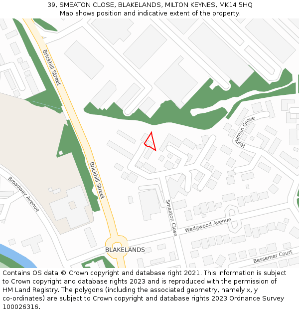 39, SMEATON CLOSE, BLAKELANDS, MILTON KEYNES, MK14 5HQ: Location map and indicative extent of plot