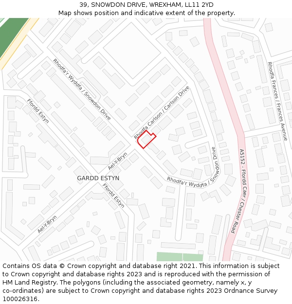 39, SNOWDON DRIVE, WREXHAM, LL11 2YD: Location map and indicative extent of plot