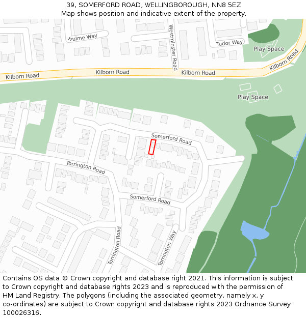 39, SOMERFORD ROAD, WELLINGBOROUGH, NN8 5EZ: Location map and indicative extent of plot