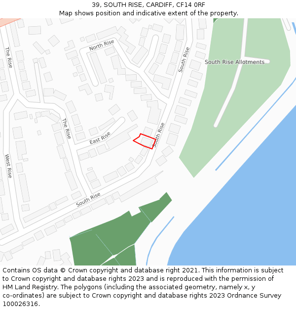 39, SOUTH RISE, CARDIFF, CF14 0RF: Location map and indicative extent of plot