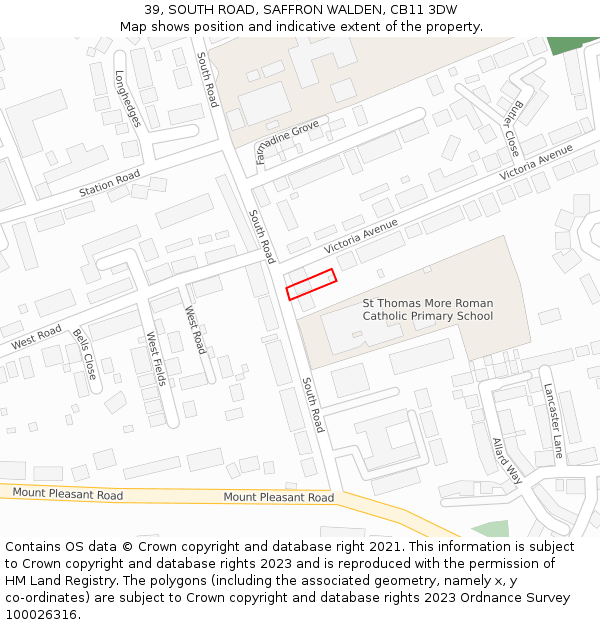 39, SOUTH ROAD, SAFFRON WALDEN, CB11 3DW: Location map and indicative extent of plot