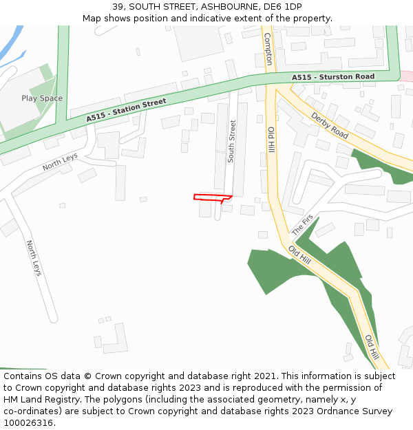 39, SOUTH STREET, ASHBOURNE, DE6 1DP: Location map and indicative extent of plot
