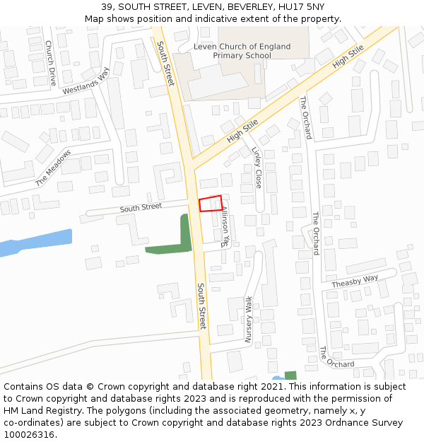 39, SOUTH STREET, LEVEN, BEVERLEY, HU17 5NY: Location map and indicative extent of plot