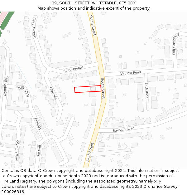 39, SOUTH STREET, WHITSTABLE, CT5 3DX: Location map and indicative extent of plot