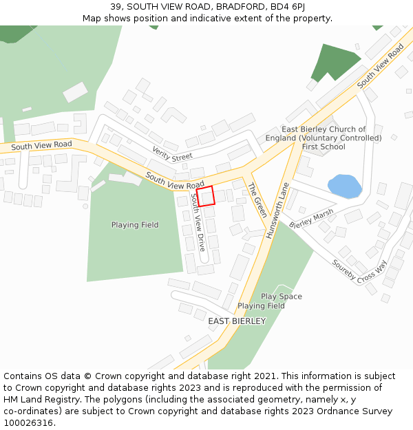 39, SOUTH VIEW ROAD, BRADFORD, BD4 6PJ: Location map and indicative extent of plot