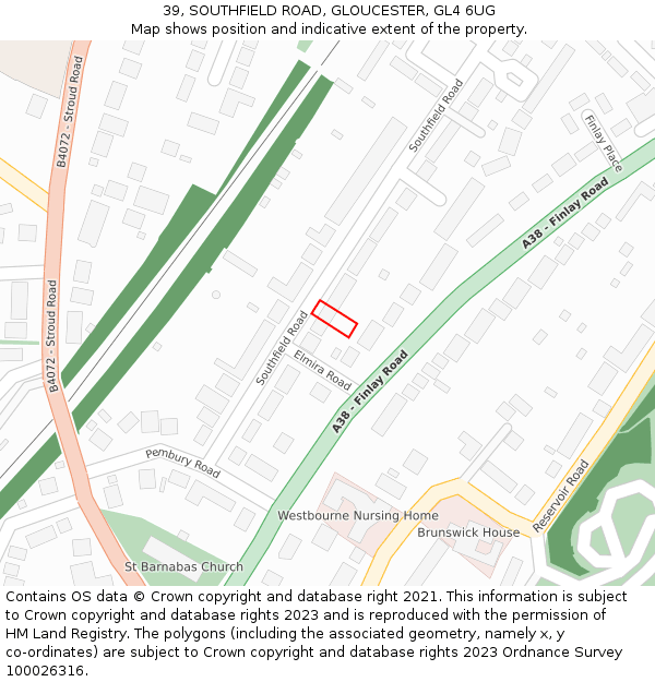 39, SOUTHFIELD ROAD, GLOUCESTER, GL4 6UG: Location map and indicative extent of plot