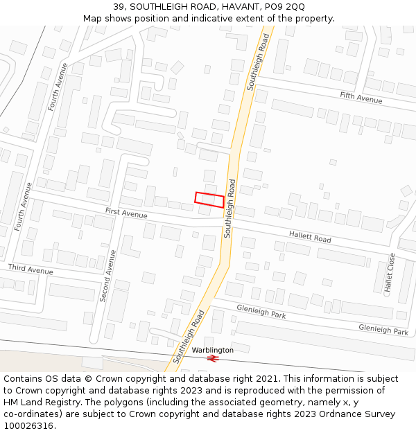 39, SOUTHLEIGH ROAD, HAVANT, PO9 2QQ: Location map and indicative extent of plot