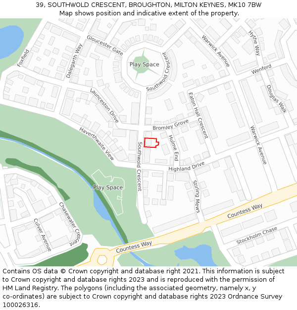 39, SOUTHWOLD CRESCENT, BROUGHTON, MILTON KEYNES, MK10 7BW: Location map and indicative extent of plot