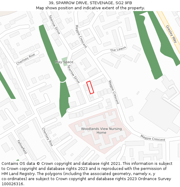39, SPARROW DRIVE, STEVENAGE, SG2 9FB: Location map and indicative extent of plot