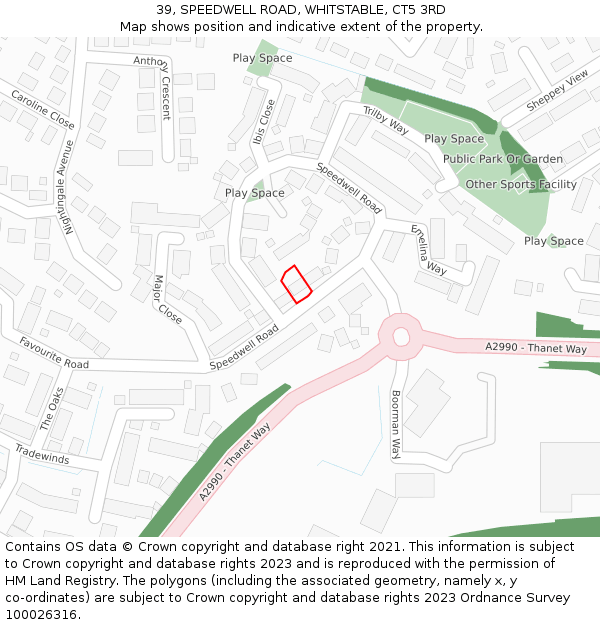 39, SPEEDWELL ROAD, WHITSTABLE, CT5 3RD: Location map and indicative extent of plot