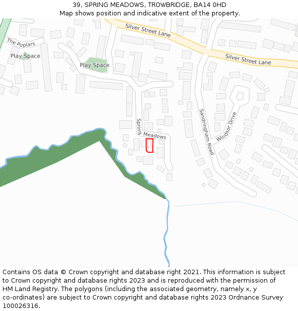 39, SPRING MEADOWS, TROWBRIDGE, BA14 0HD: Location map and indicative extent of plot
