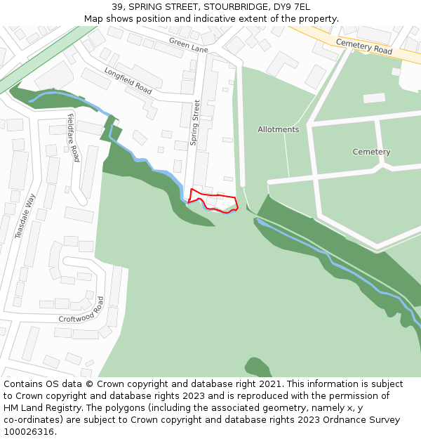 39, SPRING STREET, STOURBRIDGE, DY9 7EL: Location map and indicative extent of plot